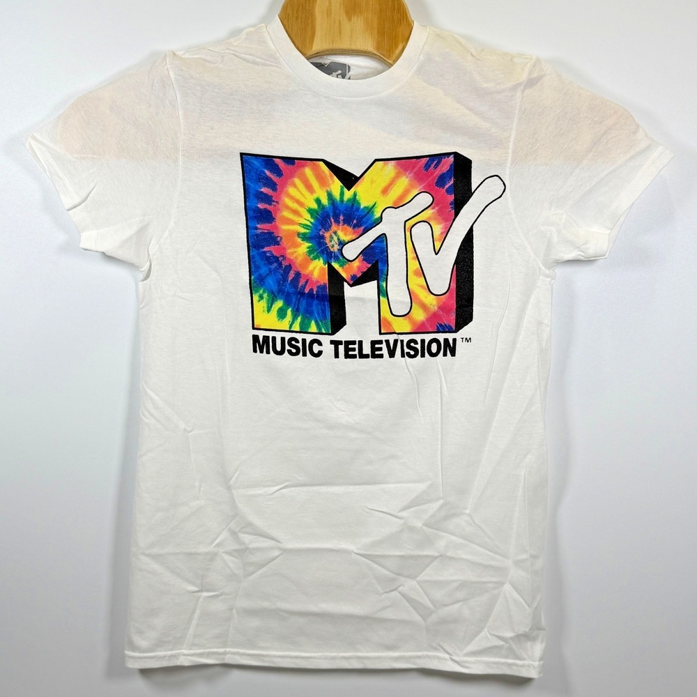 MTV White/Tie Dye Logo Graphic T-Shirt Short Sleeve Mens Small NWT Classic